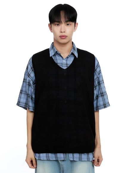 Men's Linen V-Neck Knit Vest IG520