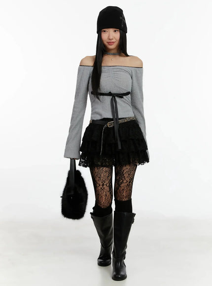 Soft Off-Shoulder Ribbon Top ID525