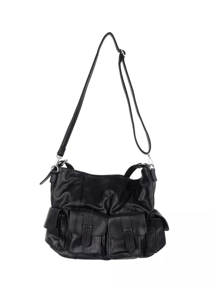 Faux Leather Two-Pocket Shoulder Bag IF505