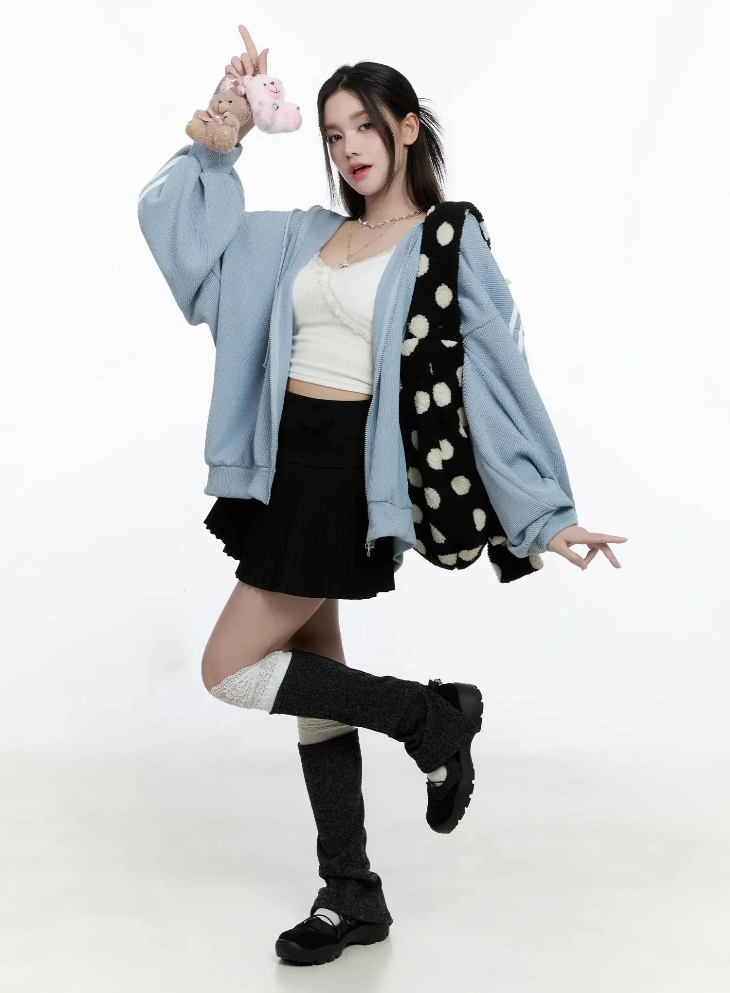 Contrast Oversized Zip-Up Hoodie IO527