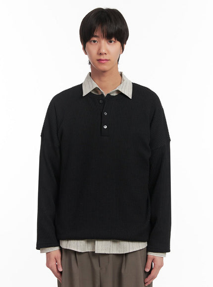 Men's Ribbed Buttoned Long-Sleeve Shirt IA510