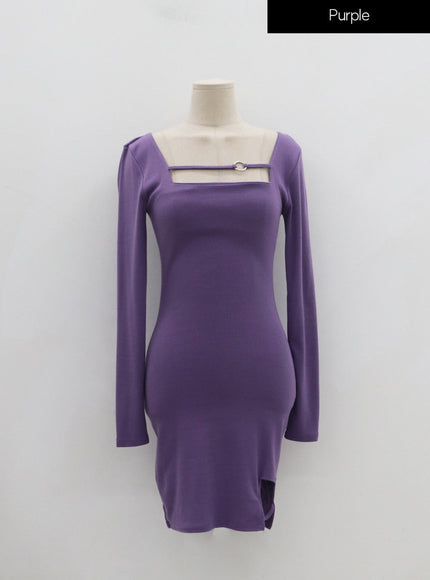 Square Neck Silver Color Hoop Mini Dress IN22