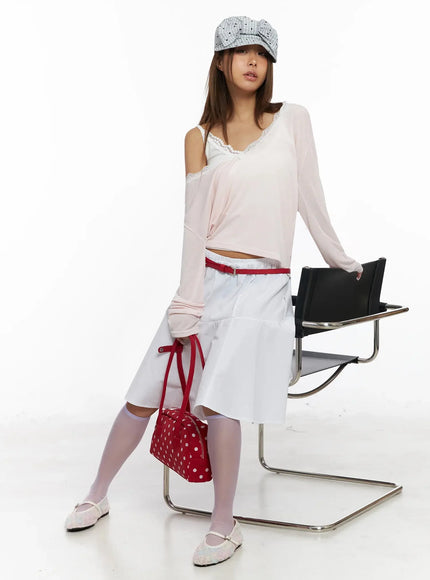 Lace Trim V-Neck Relaxed Top IY504