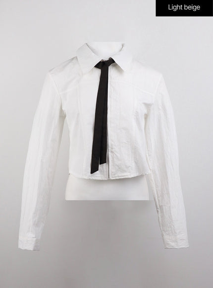 zip-up-collar-crop-shirt-with-tie-cj410