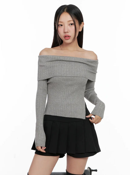 Ribbed Folded Off-Shoulder Top IG527