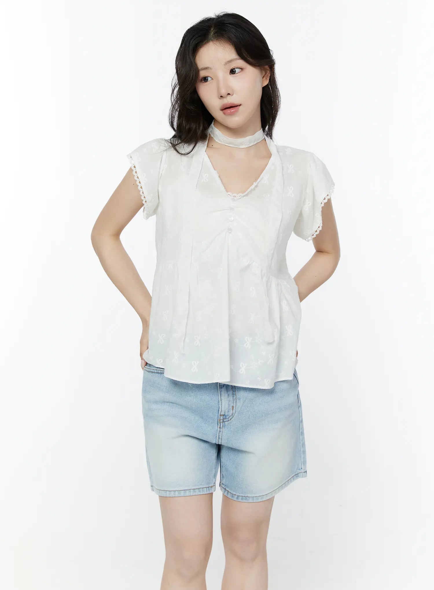 embroidered-ribbon-blouse-and-skinny-scarf-set-iy511