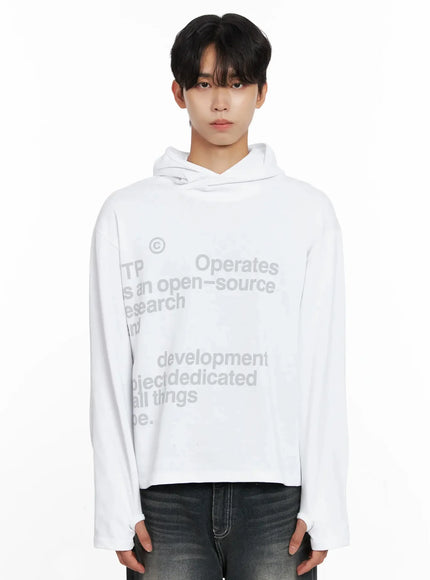 Men's Lettering Hand Warmer Hoodie IO516