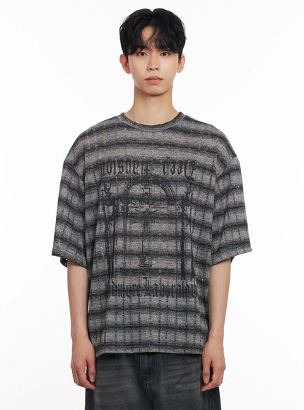 mens-oversized-striped-graphic-tee-iu526 / Black