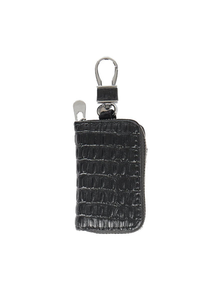 mens-cracked-effect-pouch-keychain-iy522 / Black