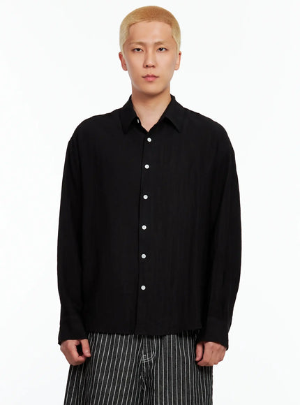 mens-soft-linen-long-sleeve-shirt-il514 / Black
