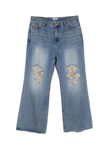 mens-distressed-wide-leg-denim-pants-il511 / Blue