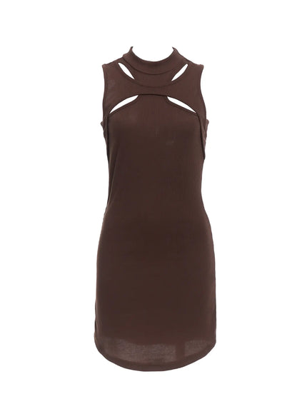cut-out-halter-bodycon-dress-ic503 / Brown