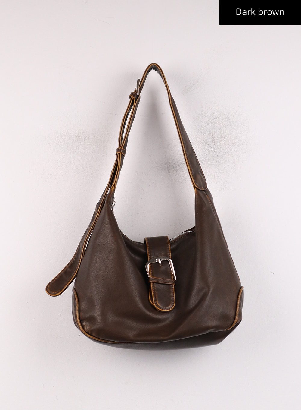 leather-buckled-tote-bag-ij419 / Dark brown