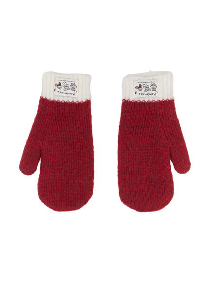 two-tone-doll-patch-mittens-in510 / Dark red