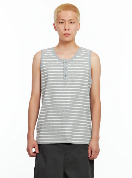 mens-striped-henley-tank-top-il511 / Gray