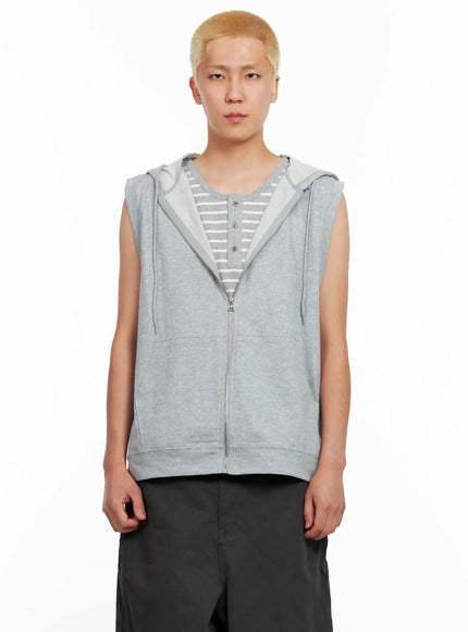 mens-cotton-zip-up-hoodie-vest-il511 / Gray