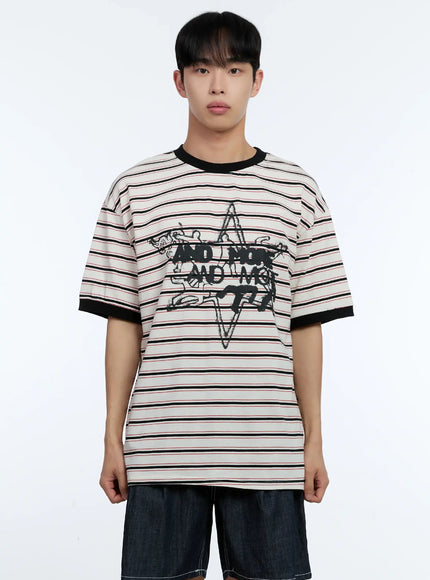 mens-star-contrast-stripe-tee-il517 / Light beige