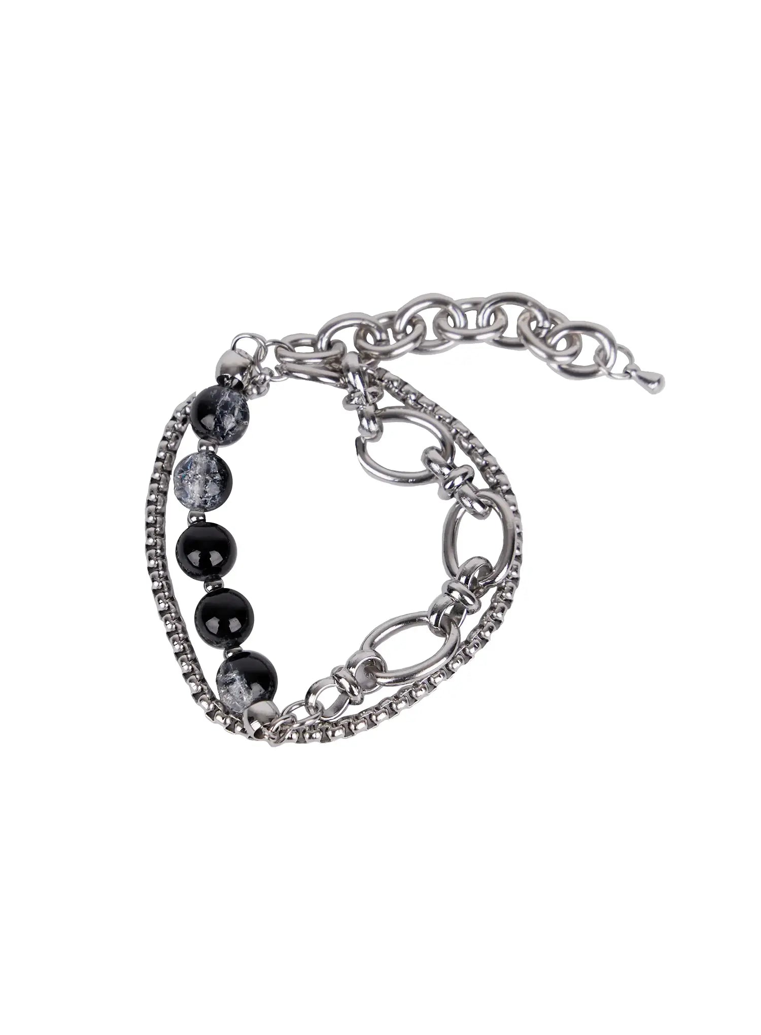 double-layered-chain-and-bead-bracelet-in510 / Silver