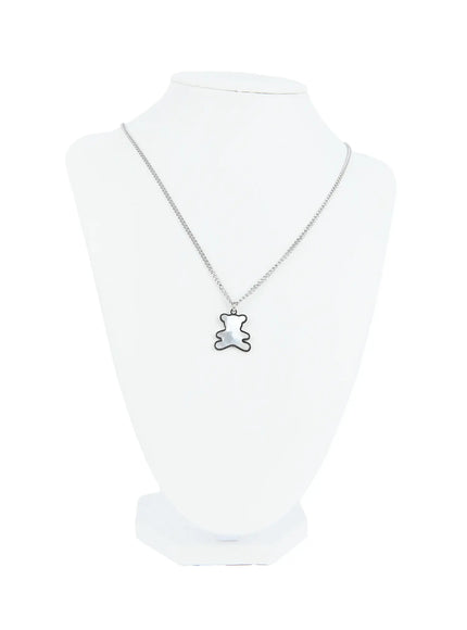 mens-teddy-bear-pendant-necklace-ig501 / Silver