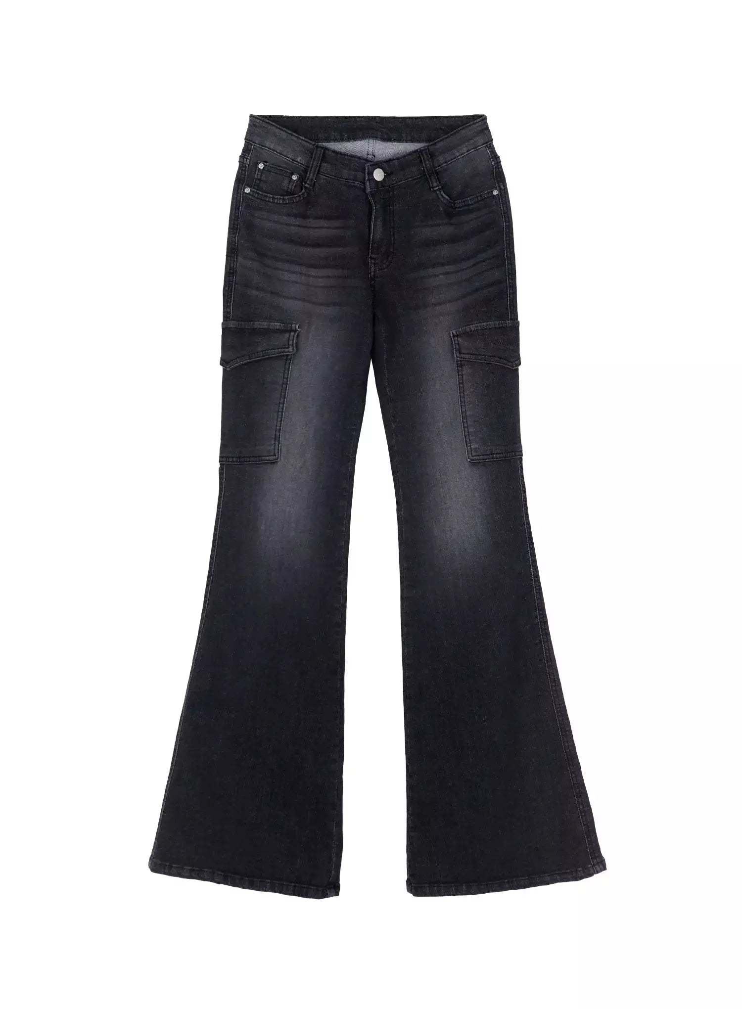 seowon-black-cargo-low-rise-bootcut-jeans-in514