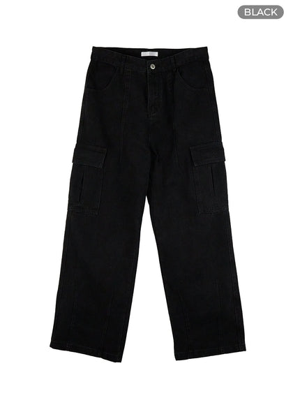 mens-cargo-pocket-denim-wide-leg-pants-black-ig416