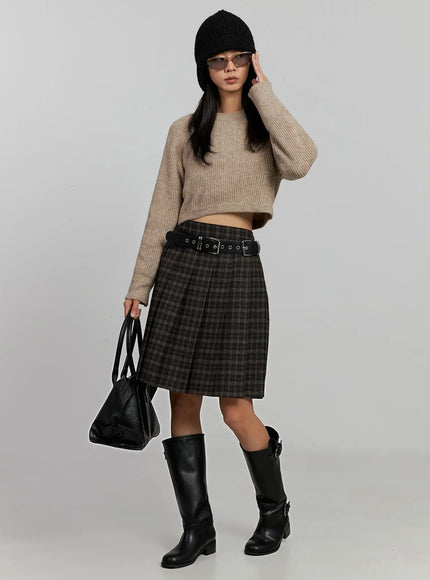 Cropped Crewneck Knit Top IJ502