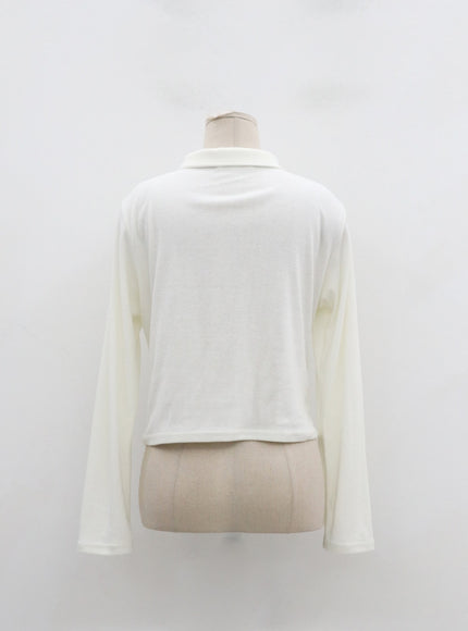 Plus Ruffle Bust Button Cropped Top ID20