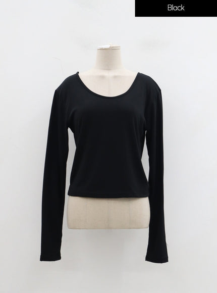 Plus U-Neck Long Sleeve Cropped Top ID27