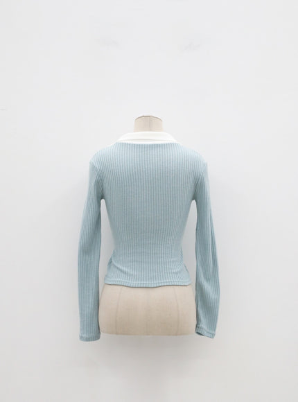 Ribbed Knit V-Neck Top IM323
