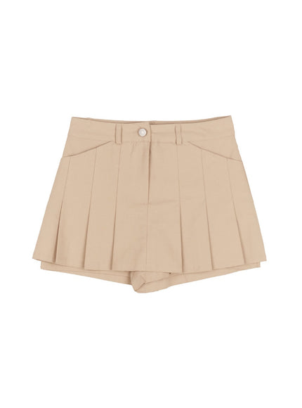 pleated-button-mini-skirt-iy502 / Beige