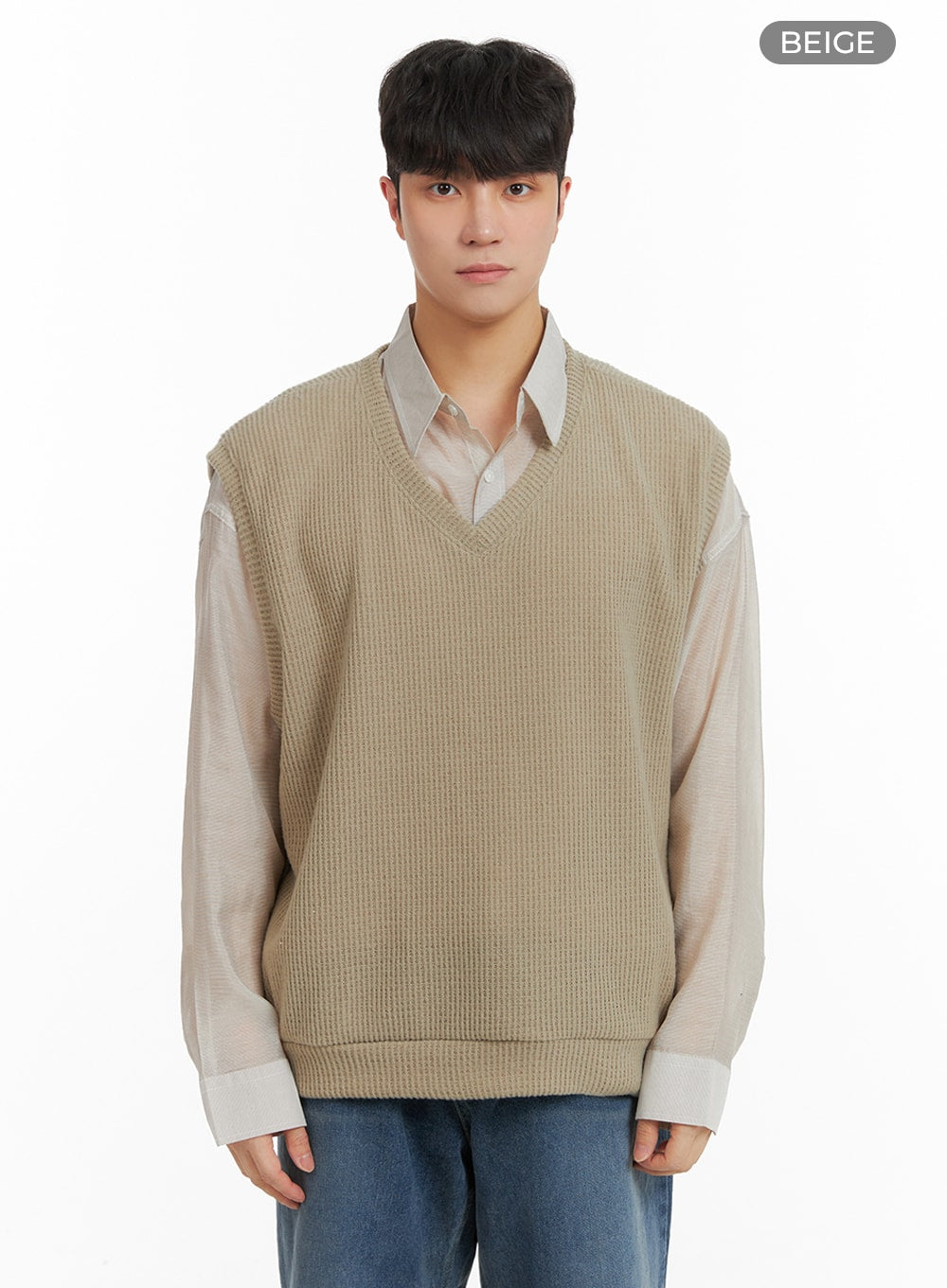 mens-solid-knit-sweater-vest-ia402 / Beige