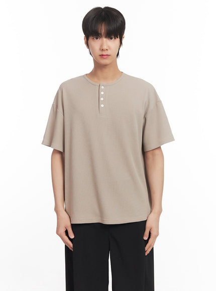 mens-henley-neck-relaxed-fit-t-shirt-ia510 / Beige