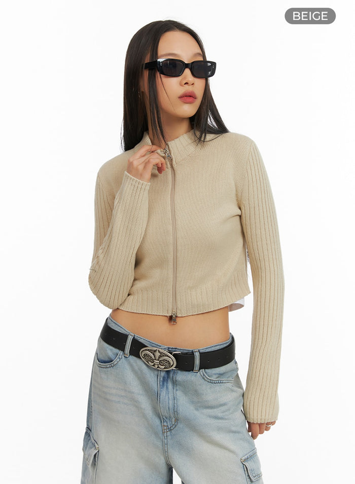 crop-zip-up-mock-neck-sweater-ia417 / Beige