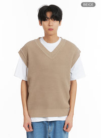 mens-cozy-v-neck-wool-blend-sweater-vest-ia401 / Beige