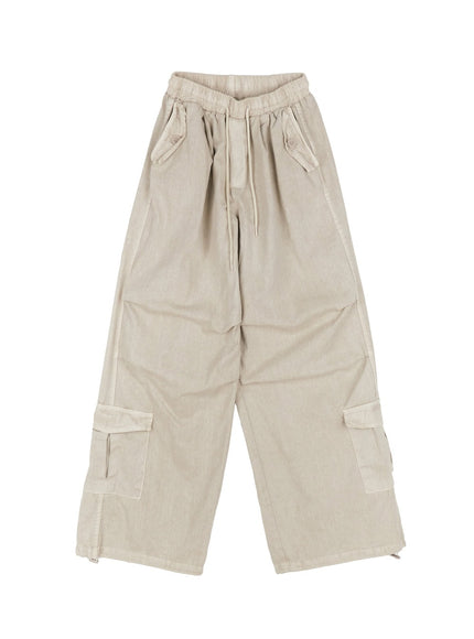 cargo-washed-wide-leg-sweatpants-iy502 / Beige