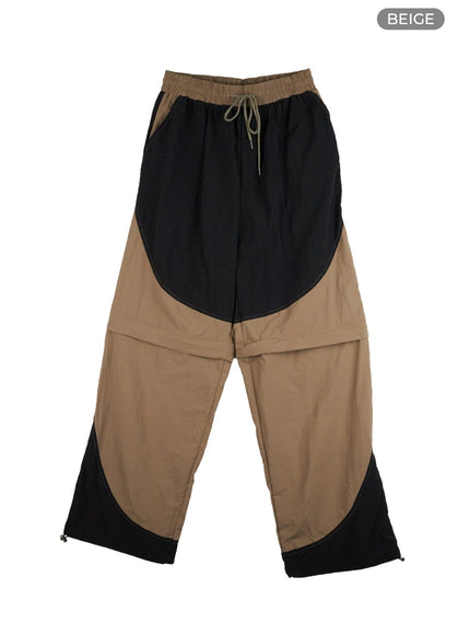 mens-nylon-zippered-baggy-pants-il404 / Beige