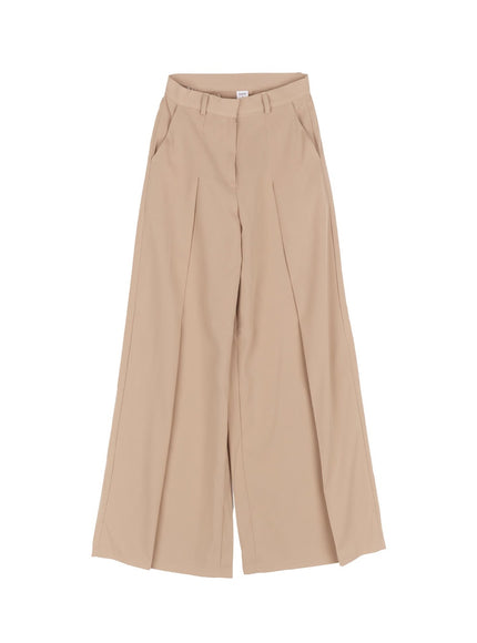 pintuck-wide-leg-slacks-iy502 / Beige