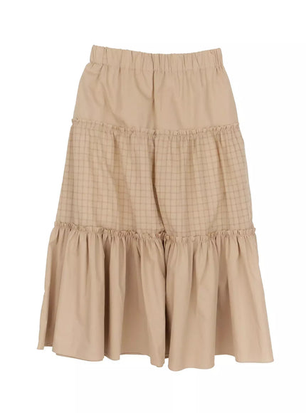layered-ruffle-long-skirt-im519 / Beige