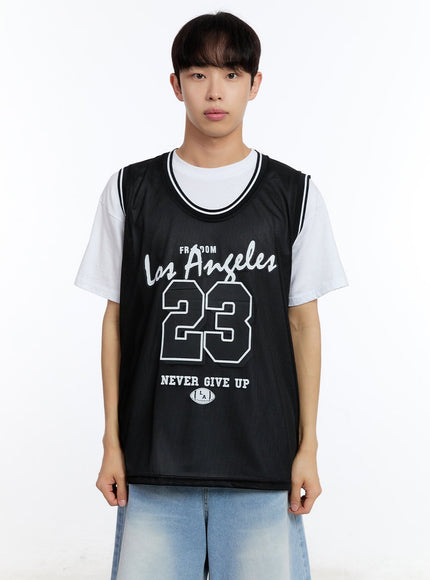 men-s-mesh-la-sleeveless-jersey-tee-iy529 / Black