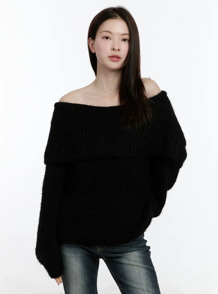 fuzzy-off-shoulder-knit-top-id510 / Black