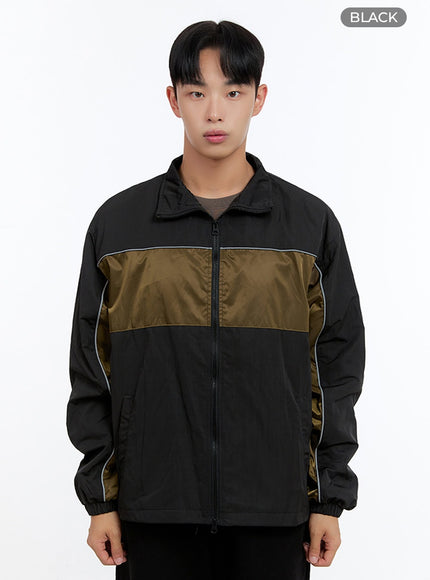 mens-zip-up-nylon-wind-jacket-is412 / Black