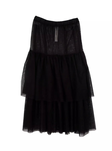 chiffon-layered-midi-skirt-im523 / Black