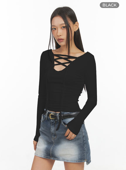 x-strap-slim-fit-crop-top-is427 / Black