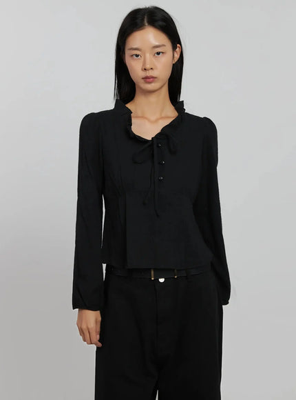 frill-striped-blouse-ij509 / Black