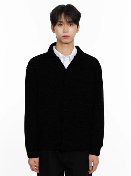 mens-button-up-collar-knit-cardigan-io517 / Black