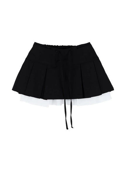 layered-pleated-mini-skirt-is516 / Black