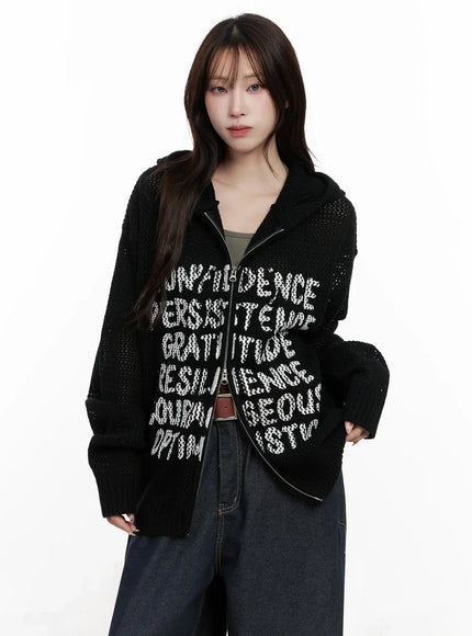 Casual Mesh Lettering Hoodie Jacket IN514