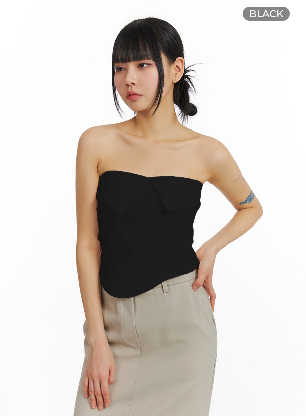 solid-fold-over-tube-top-im414 / Black