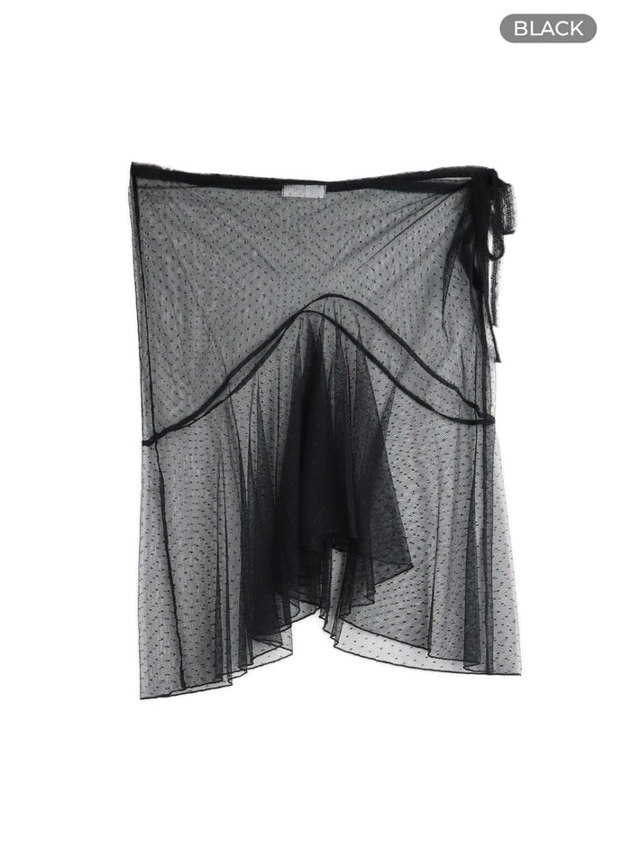 mesh-polka-dot-cover-up-skirt-im414 / Black