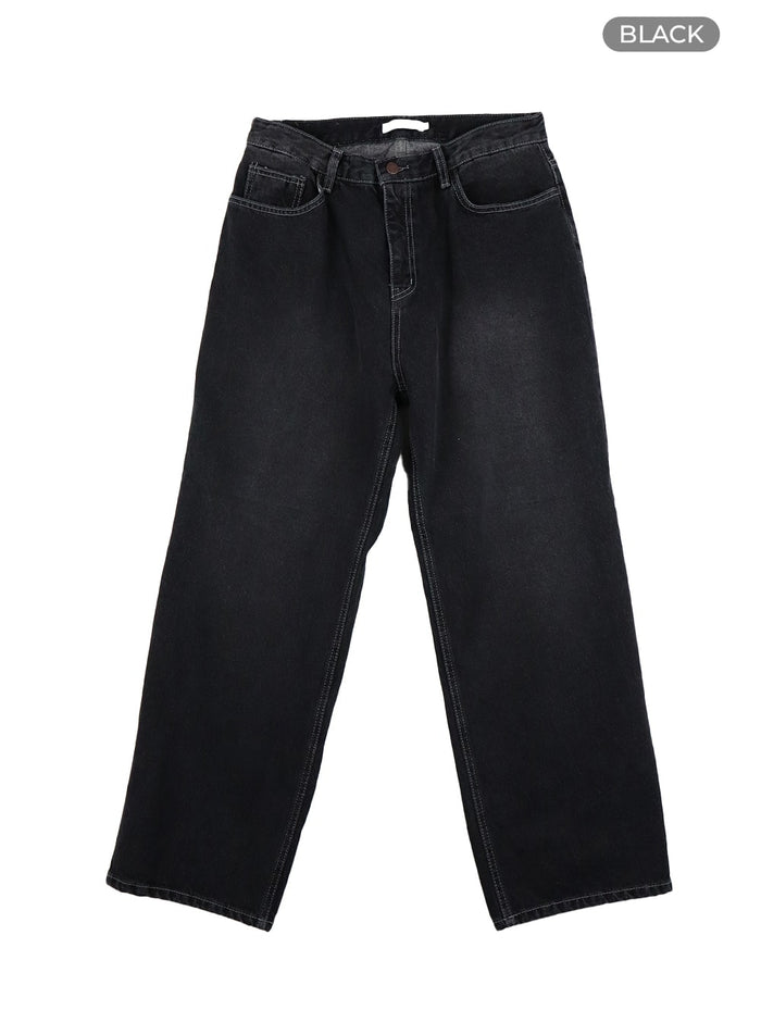 mens-washed-denim-wide-fit-jeans-ia402 / Black